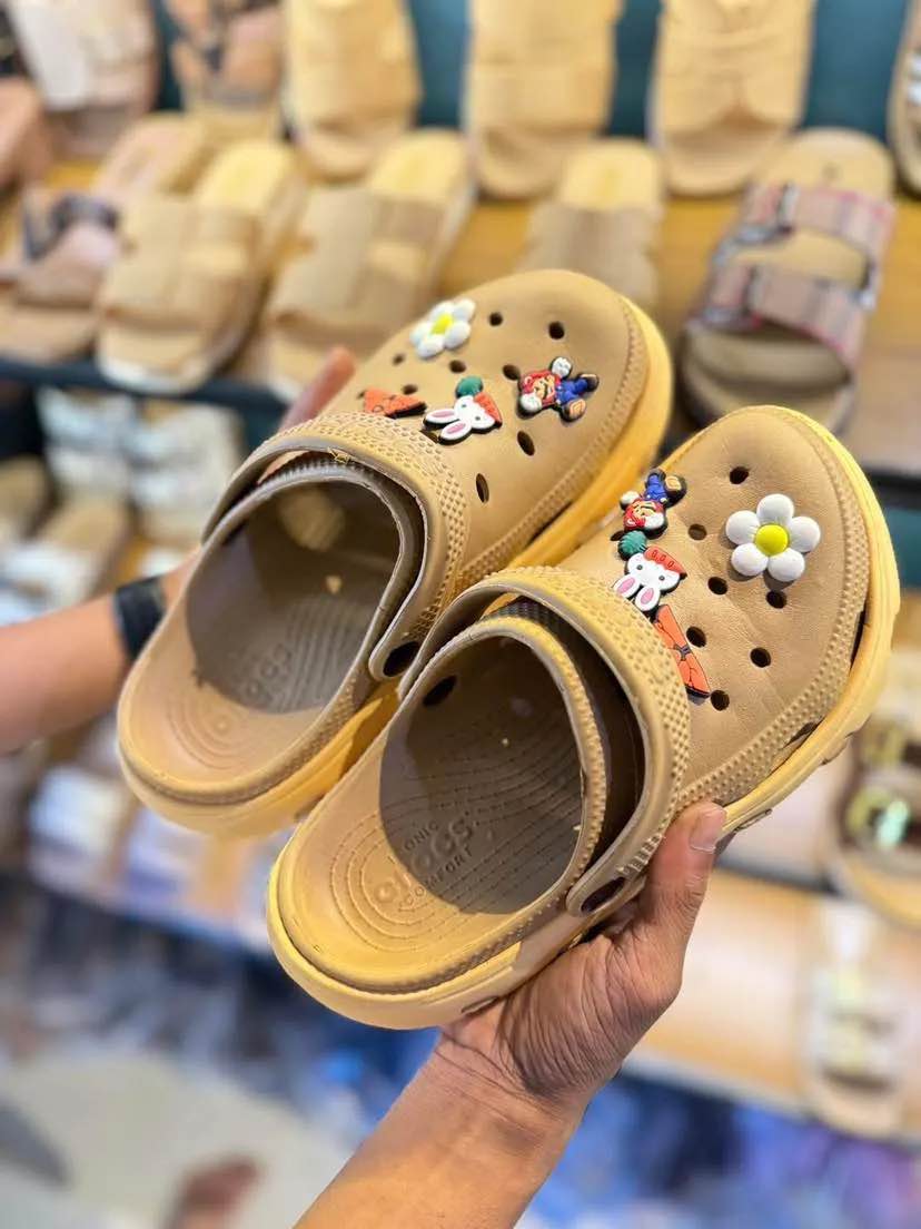 Picture of 👑 TRENDY Crocs Style Clogs Sandal with Jibbitz Charm | Kazi Brand Clogs For Girls/Women | Soft & Comfy EVA Foam Slipper | Non-Slip Platform Hole Shoes