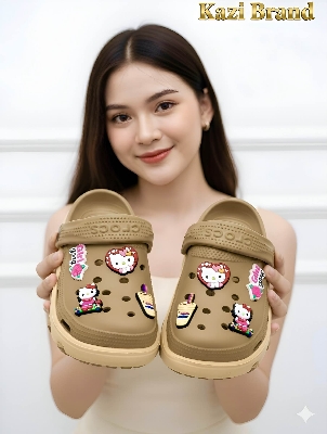 Picture of 👑 TRENDY Crocs Style Clogs Sandal with Jibbitz Charm | Kazi Brand Clogs For Girls/Women | Soft & Comfy EVA Foam Slipper | Non-Slip Platform Hole Shoes