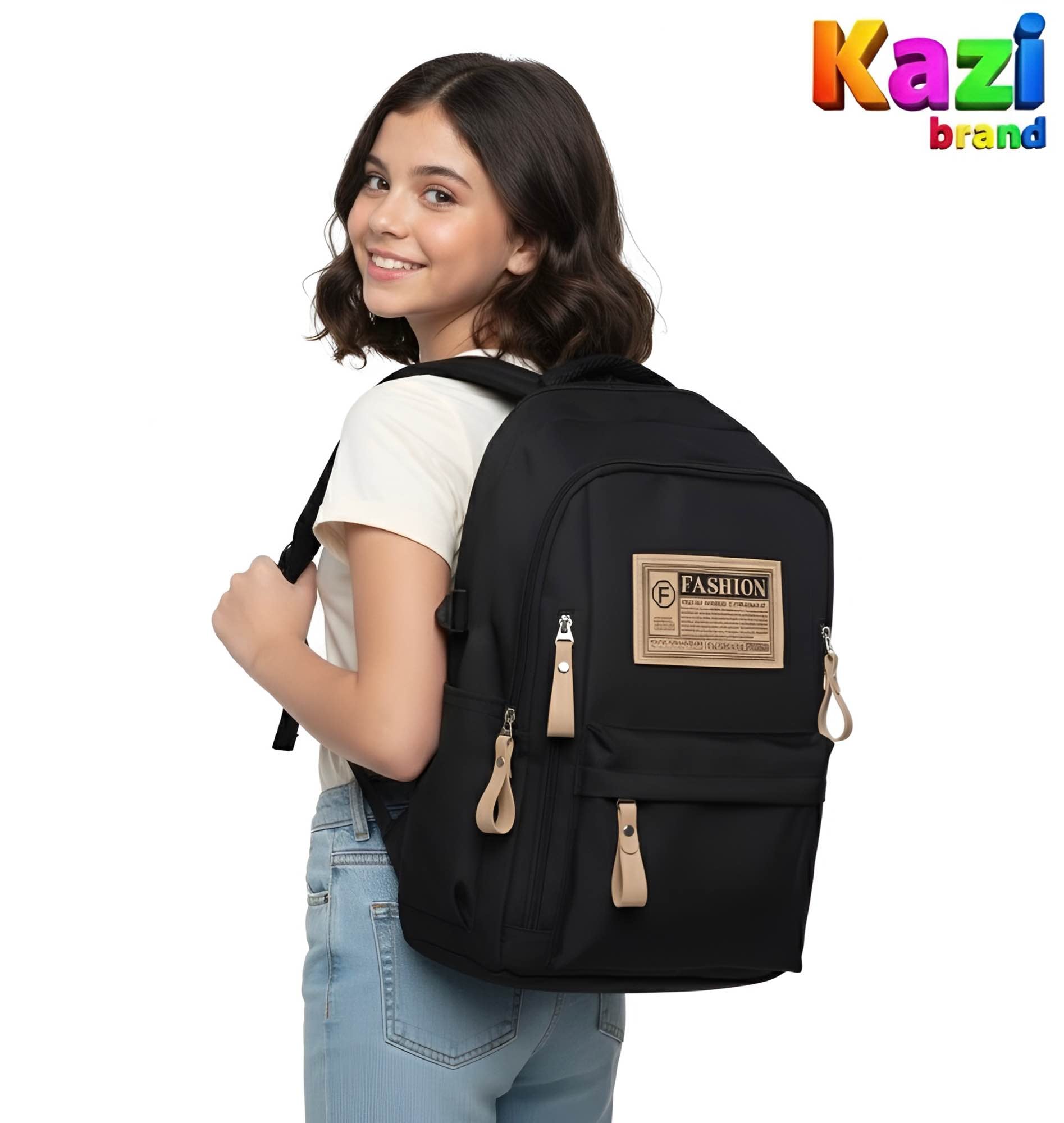 Picture of Trendy Large Capacity 18.5” Waterproof Nylon Backpack – School, College & Travel Bag for Kids & Adults | Laptop Bag Casual Preppy Style – Kazi Brand