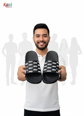 Picture of New Stylish Black and White Slide Sandals - Ultra Comfortable EVA Slippers for Men - Trendy Designer Print Slide Shoes (Black and White Shoes)