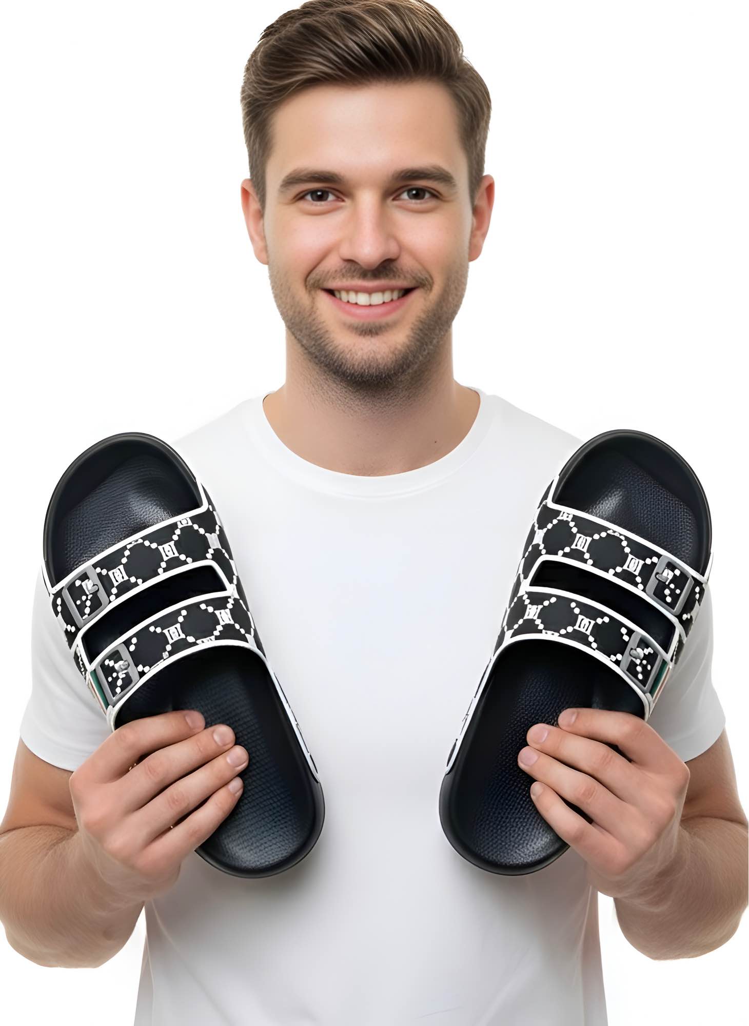 Picture of Kazi Brand Men’s Double Strap Premium Comfort Slider Sandal – Black | Trendy Lightweight Casual Slipper for Daily Wear