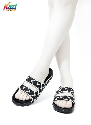 Picture of Kazi Brand New Stylish Fashion Double Strap Slider Slipper Sandal for Men/Women | Black & White Comfort Casual Choti Juta