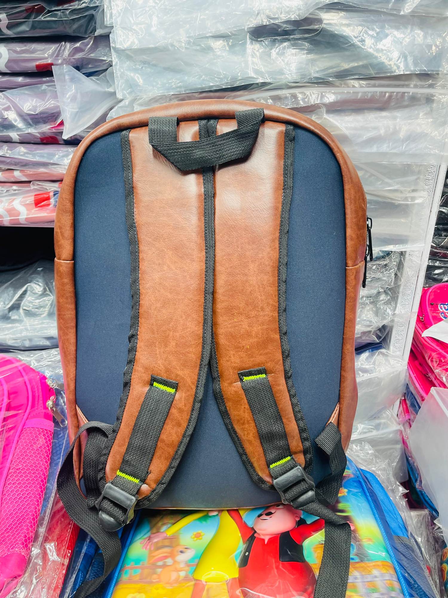 Picture of Viral CAT Design Faux Leather Laptop Backpack for Men & Women | Stylish Tan & Black Checkered College, Office & Travel Bag | Durable PU Leather, Multi-pocket Organizer