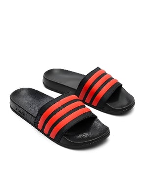 Picture of 💥 Best Selling Adilette Style Slides | Trendy Black & Red 3-Stripes Comfort Slipper | New Design Comfortable Sandals & Shoes for Men & Boys