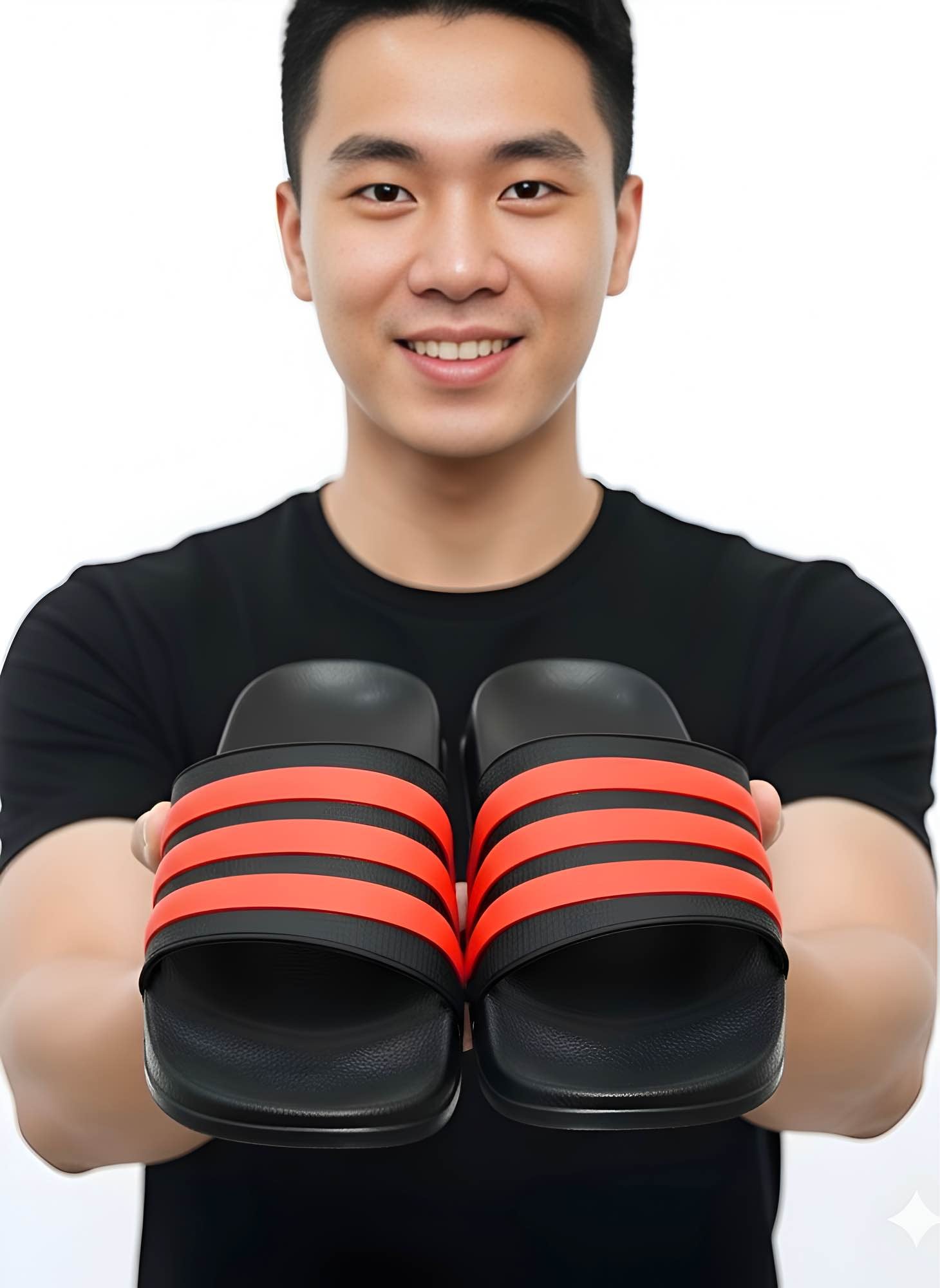 Picture of 💥 Best Selling Adilette Style Slides | Trendy Black & Red 3-Stripes Comfort Slipper | New Design Comfortable Sandals & Shoes for Men & Boys