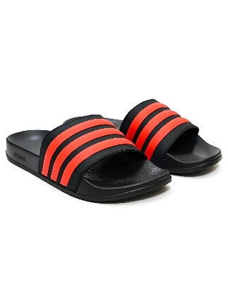 Picture of Adilette Style Slides for Men & Boys | Premium Black & Red 3-Stripes Comfort Slippers | Soft & Lightweight EVA Waterproof Sandals