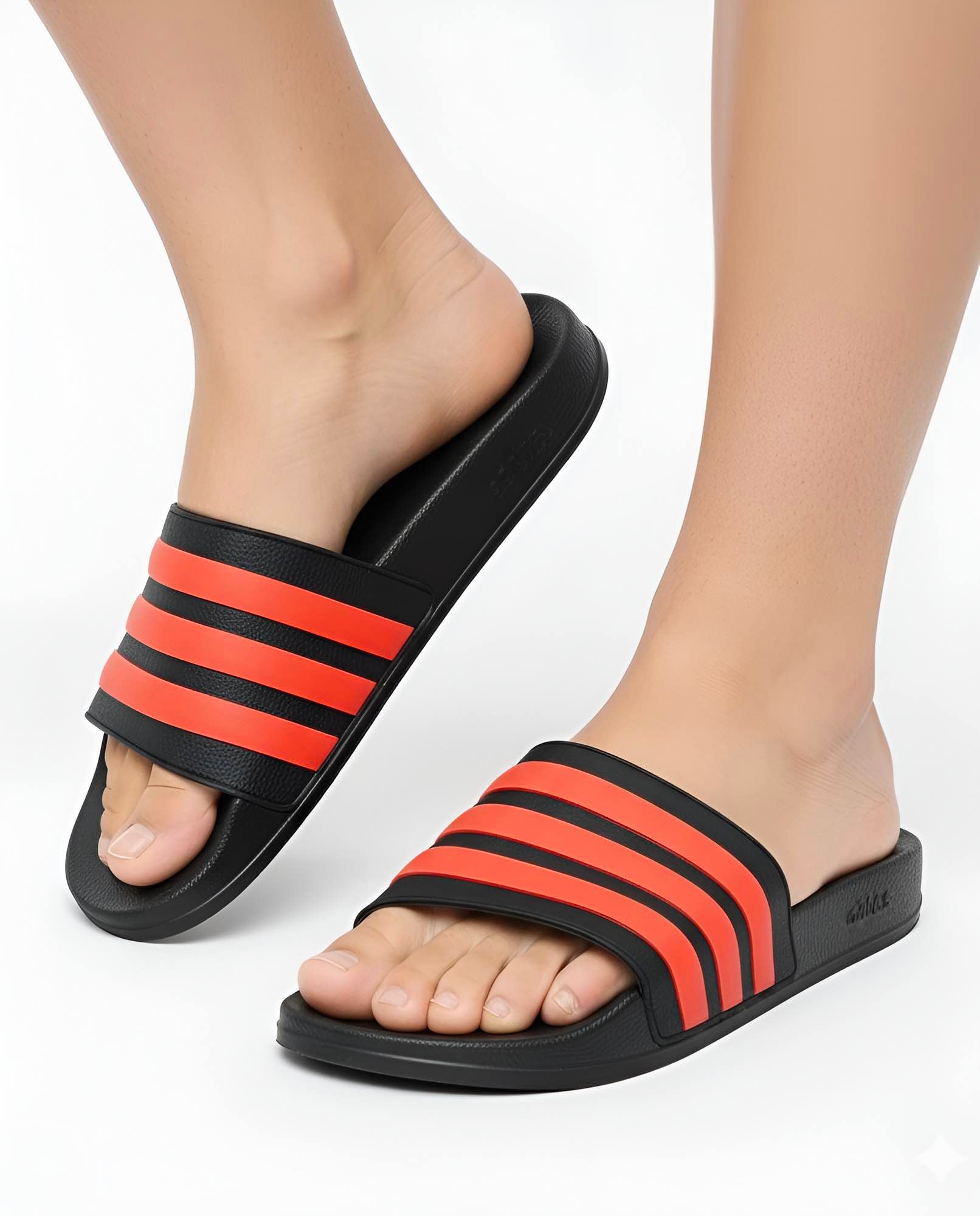 Picture of Adilette Style Slides for Men & Boys | Premium Black & Red 3-Stripes Comfort Slippers | Soft & Lightweight EVA Waterproof Sandals