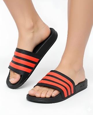 Picture of Adilette Style Slides for Men & Boys | Premium Black & Red 3-Stripes Comfort Slippers | Soft & Lightweight EVA Waterproof Sandals