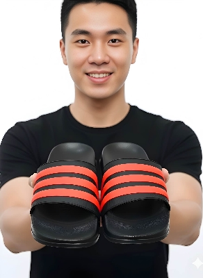 Picture of Adilette Style Slides for Men & Boys | Premium Black & Red 3-Stripes Comfort Slippers | Soft & Lightweight EVA Waterproof Sandals