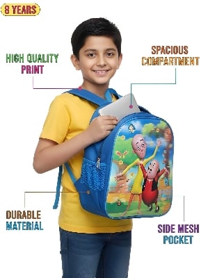 Picture of Motu Patlu Kids Backpack - Premium Quality School Bag for 8-Year-Old Boys & Girls - Durable, Spacious with Laptop Compartment - Kazi Brand