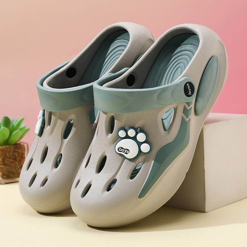 Picture of Men’s Anti-Slip Clog Slippers – Heavy-Duty TPR Sole, Soft PU Upper with Paw-Print Grip | Comfortable Slip-On Indoor/Outdoor House Slides | Brown/White/Gray | Daily Wear, Travel & Holiday Essential Footwear