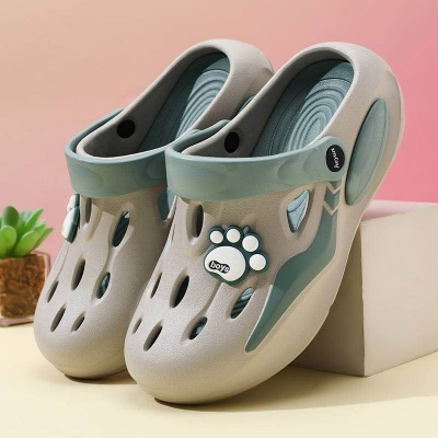 Picture of Men’s Anti-Slip Clog Slippers – Heavy-Duty TPR Sole, Soft PU Upper with Paw-Print Grip | Comfortable Slip-On Indoor/Outdoor House Slides | Brown/White/Gray | Daily Wear, Travel & Holiday Essential Footwear