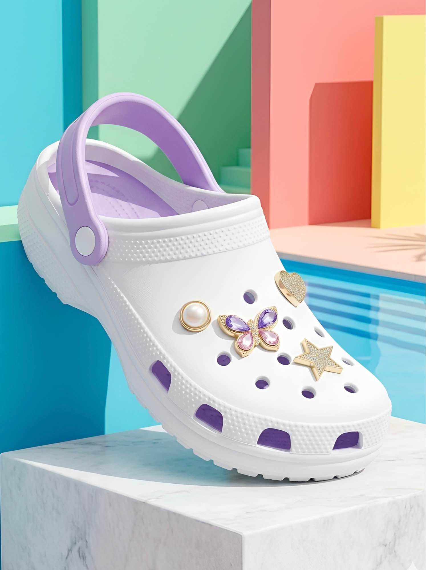 Picture of Premium Purple Trim Floral Clogs | Casual Women Sandals