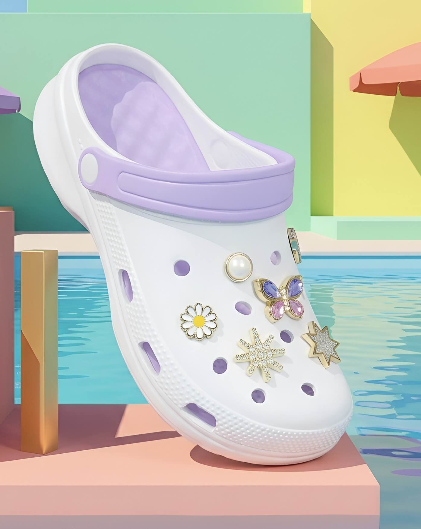 Picture of Pink Butterfly Gem Clogs for Women | Soft Platform Sandals