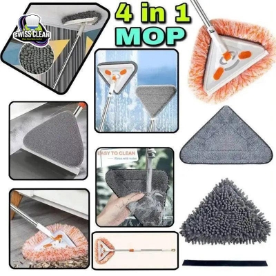Picture of 4 in 1 Triangle Mop for Home Cleaning – Rotatable Microfiber Floor Cleaner with Adjustable Handle for Corner, Wall & Tile Cleaning
