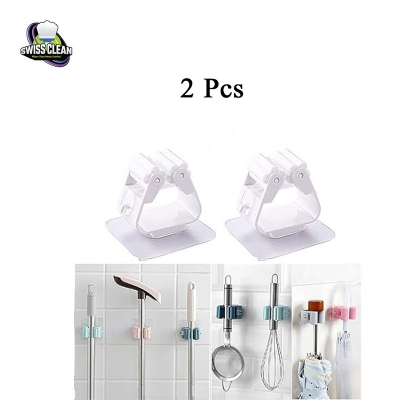 Picture of 2pcs Mop Holder Wall Mounted – Broom Holder Rack Organizer for Home, Bathroom & Kitchen Cleaning Tool Storage