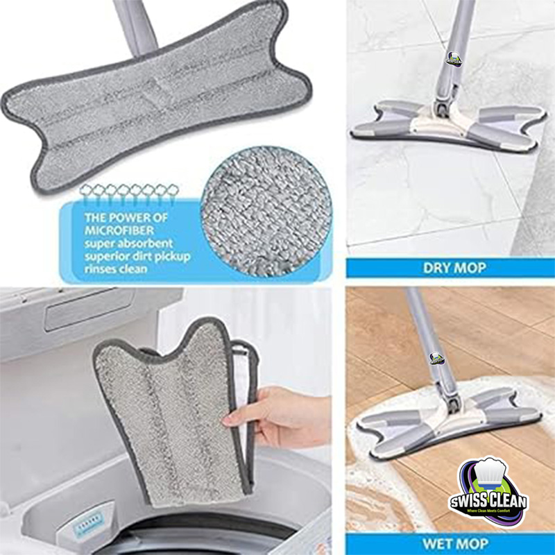 Picture of X Type Flat Floor Mop – 360 Degree Rotating Microfiber Mop with Stainless Steel Handle for Home