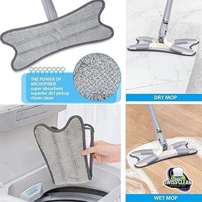 Picture of X Type Flat Floor Mop – 360 Degree Rotating Microfiber Mop with Stainless Steel Handle for Home