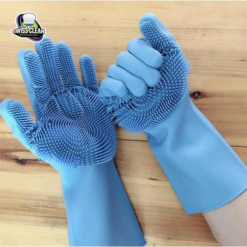 Picture of 1 Pair Silicone Dish Washing Kitchen Hand Gloves – Heat Resistant Scrubbing Gloves for Washing Dishes, Fruits & Household Cleaning (Multicolor)