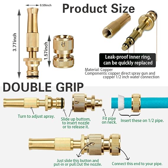 Picture of High Pressure Water Gun 3/8 size Household Pure Copper Direct Spray Gun Flower Watering Tool Adjustable Pressure Washer, for BIke, Car Wash