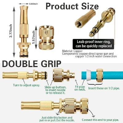 Picture of High Pressure Water Gun 3/8 size Household Pure Copper Direct Spray Gun Flower Watering Tool Adjustable Pressure Washer, for BIke, Car Wash