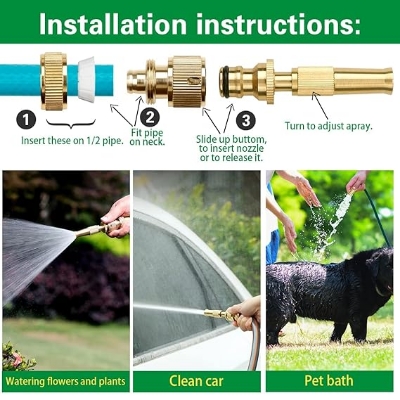 Picture of High Pressure Water Gun 3/8 size Household Pure Copper Direct Spray Gun Flower Watering Tool Adjustable Pressure Washer, for BIke, Car Wash