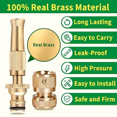 Picture of High Pressure Water Gun 3/8 size Household Pure Copper Direct Spray Gun Flower Watering Tool Adjustable Pressure Washer, for BIke, Car Wash
