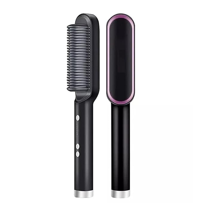Picture of Hair Straightener Brush - 2 In 1 Hair Hot Comb Anti-Scald Hair Straightener Brush For Girls - Electric Hair Straightening ComboRed, Black, Blue
