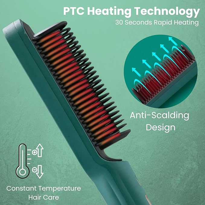 Picture of Hair Straightener Brush - 2 In 1 Hair Hot Comb Anti-Scald Hair Straightener Brush For Girls - Electric Hair Straightening ComboRed, Black, Blue