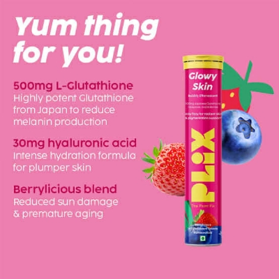 Picture of PLIX - THE PLANT FIX Glowy skin Glutathione Tablets with Vitamin C for Clear and Youthful Skin 15 Collagen Supplements 500mg L-Glutathione