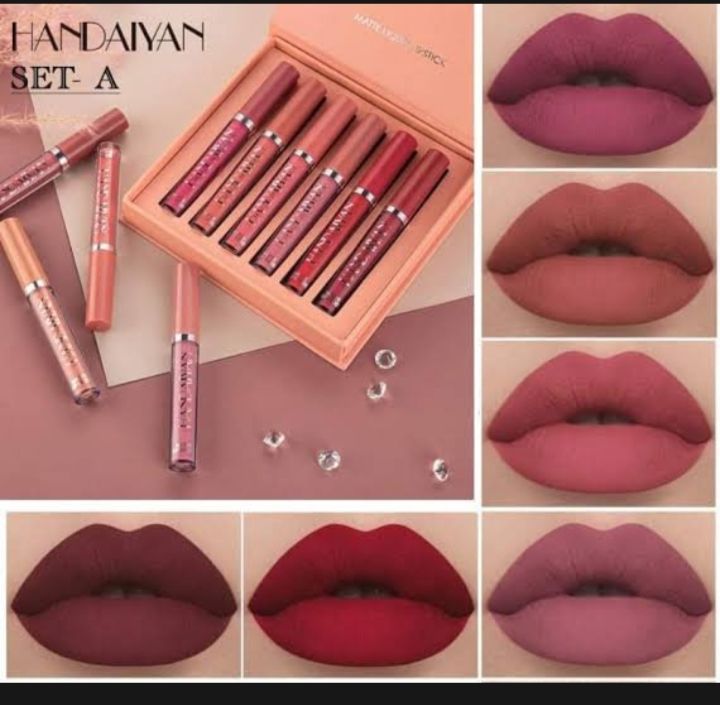Picture of HANDAIYAN 6 Colors Long Lasting Velvet Lips Tint Liquid Lipsticks Waterproof Non-Stick Cup Lipgloss Gift Set (A)