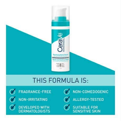 Picture of CeraVe Resurfacing Retinol Serum 30ml for Post-Acne Marks and Skin Texture | Pore Refining, Resurfacing, Brightening Facial Serum with Retinol and Niacinamide | Fragrance Free, Paraben Free & Non-Comedogenic