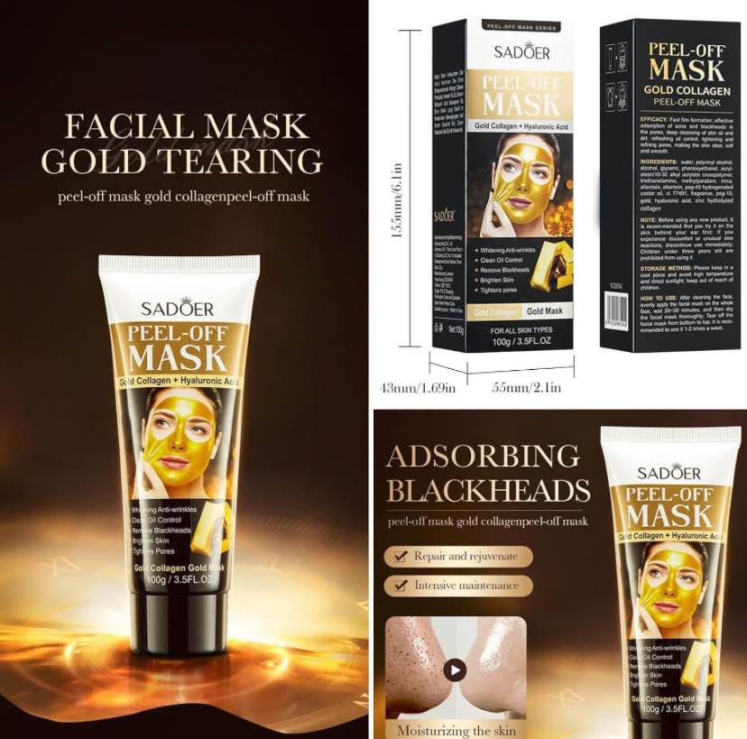 Picture of Sadoer Peel Off Mask, Gold Peel-Off Face Mask, Removal Gold Foil Peel Off Face Mask, Peel Off Face Mask Collagen