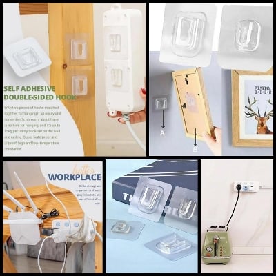 Picture of 10 Pair Double Sided Wall Adhesive Hook Paste Plug Socket Holder Cable Storage Plug Fixing Organize Seamles Waterproof Reusable - Wall Hook - Grey