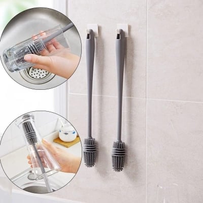 Picture of Silicone Bottle Cleaning Brush Bottle Cleaner for Washing Baby Bottles Handle Brush - Grey