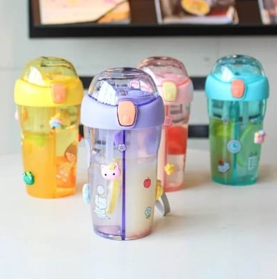 Picture of Double layer 500ml Cute Children Double Water Bottle Outdoor Portable Double Straw Bottles Student Couple Plastic Drinking Water Bottle Kettl - Multicolor