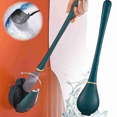 Picture of Baseball Toilet Brush No Dead Ends Household Silicone Toilet Brush Wall-Mounted Creativity Automatic Opening and Closing - Blue