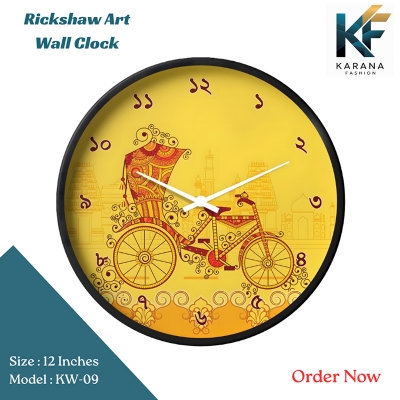 Picture of Karana Fashion (KW09) 12-Inch Rickshaw Art Wall Clock - Traditional Bangladeshi Heritage Décor - Black