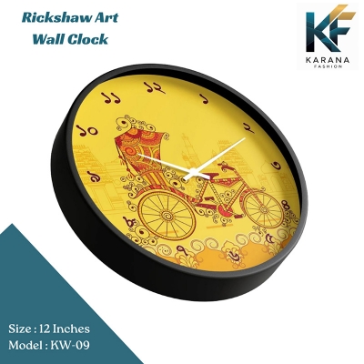 Picture of Karana Fashion (KW09) 12-Inch Rickshaw Art Wall Clock - Traditional Bangladeshi Heritage Décor - Black