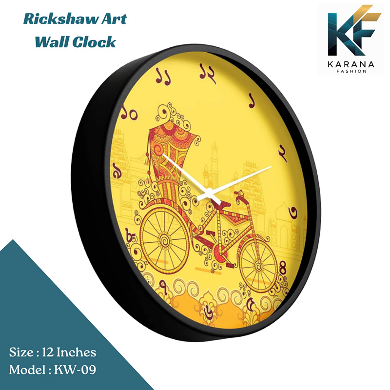 Picture of Karana Fashion (KW09) 12-Inch Rickshaw Art Wall Clock - Traditional Bangladeshi Heritage Décor - Black