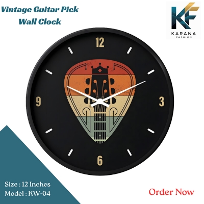 Picture of Karana Fashion (KW04) 12-Inch Vintage Guitar Pick Wall Clock - Retro Music Themed Decor for Home, Studio & Café - Black