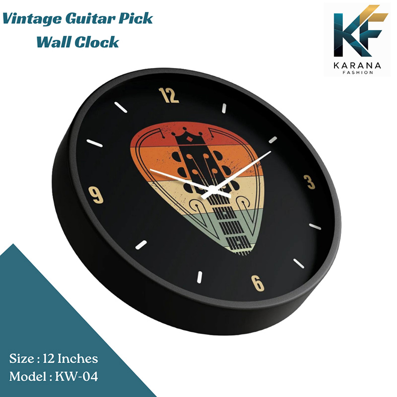 Picture of Karana Fashion (KW04) 12-Inch Vintage Guitar Pick Wall Clock - Retro Music Themed Decor for Home, Studio & Café - Black