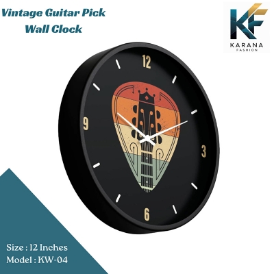 Picture of Karana Fashion (KW04) 12-Inch Vintage Guitar Pick Wall Clock - Retro Music Themed Decor for Home, Studio & Café - Black