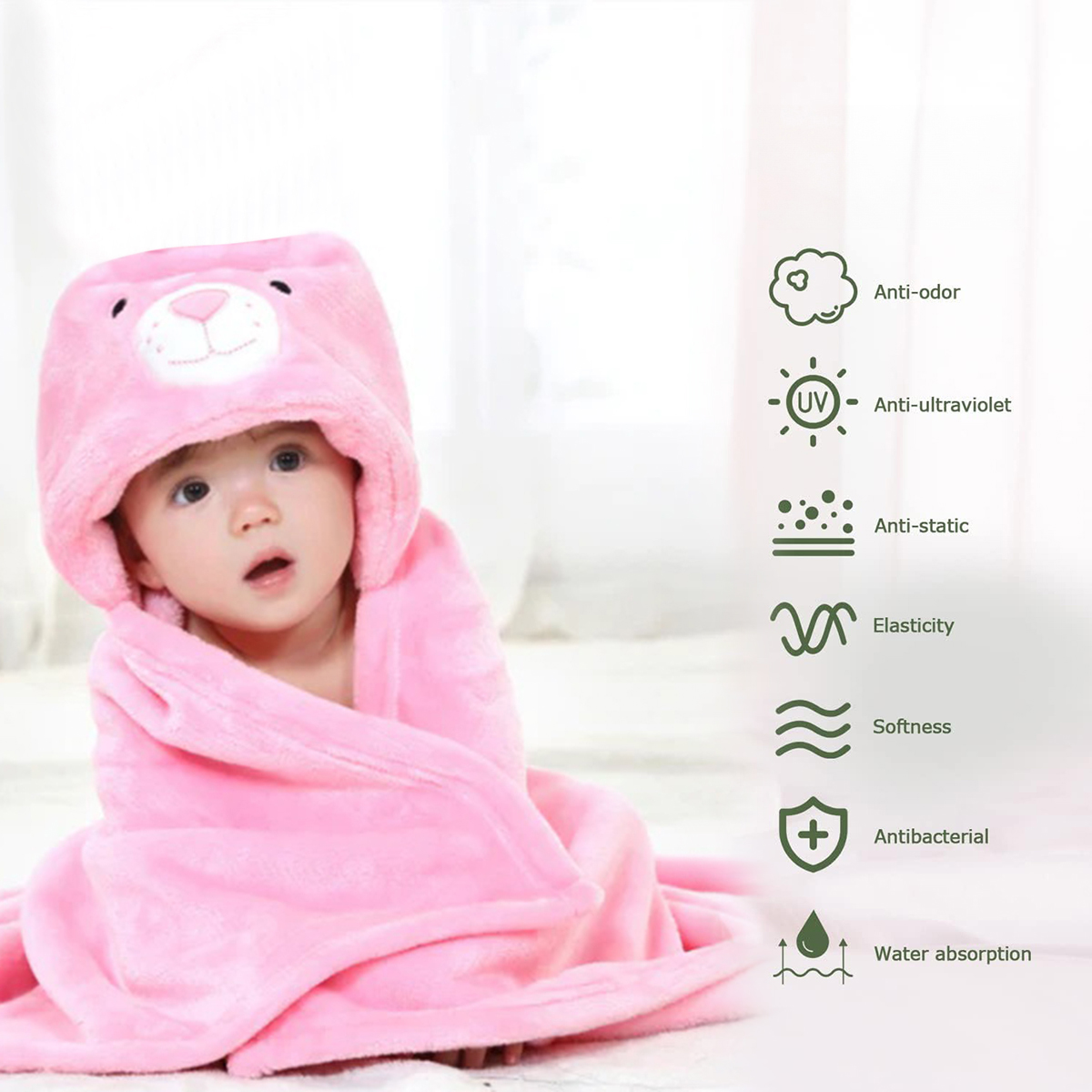 Picture of Baby Cap Hooded Towel, Washable, (Wide 28" - Long 32")