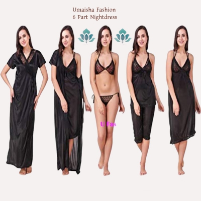 Picture of Fashionable Ladies Silk Satin Night Dress with Six Part Sleeveless Nighties - Comfort for Night