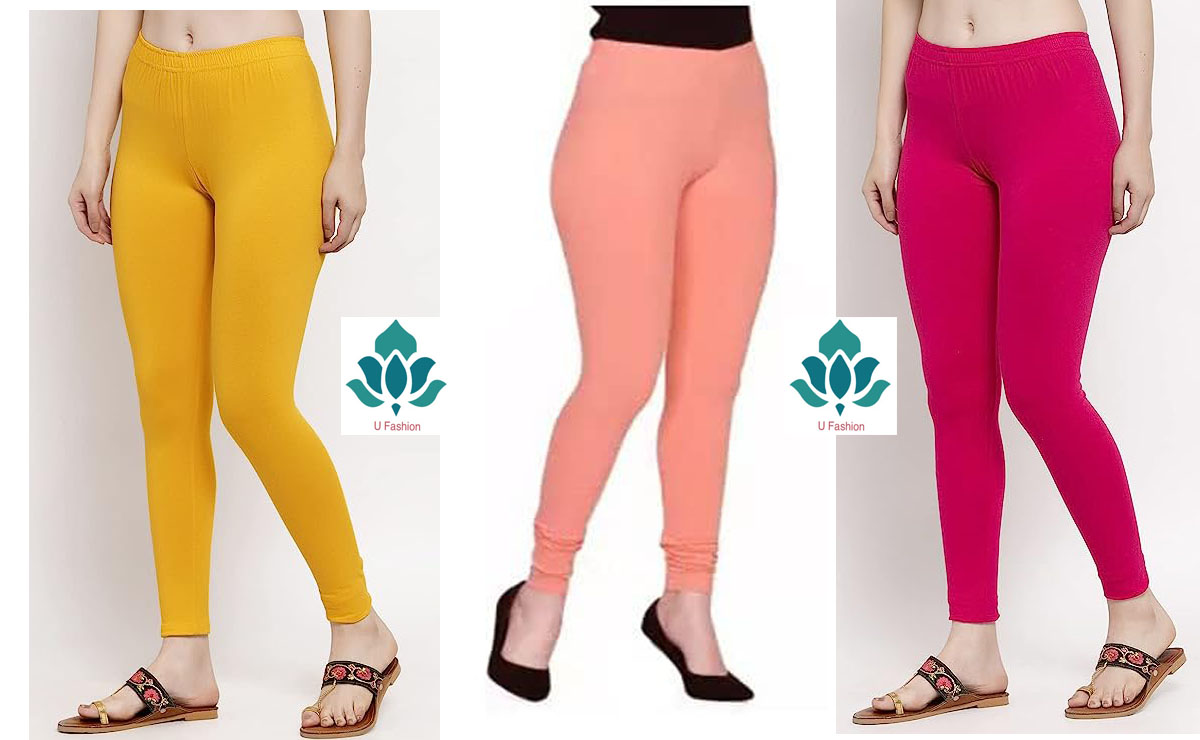 Picture of Pack of 3 Wide Long Womans Cotton Tights Legging churidar Free Size