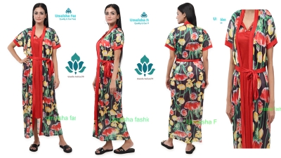 Picture of Indian Silky Satin Nightgown 2 Part Comfortable Day And Night Wear Luxurious Print Nightdress. - Night Dress For Women