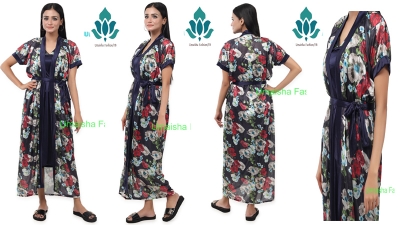 Picture of Indian Silky Satin Nightgown 2 Part Comfortable Day And Night Wear Luxurious Print Nightdress. - Night Dress For Women