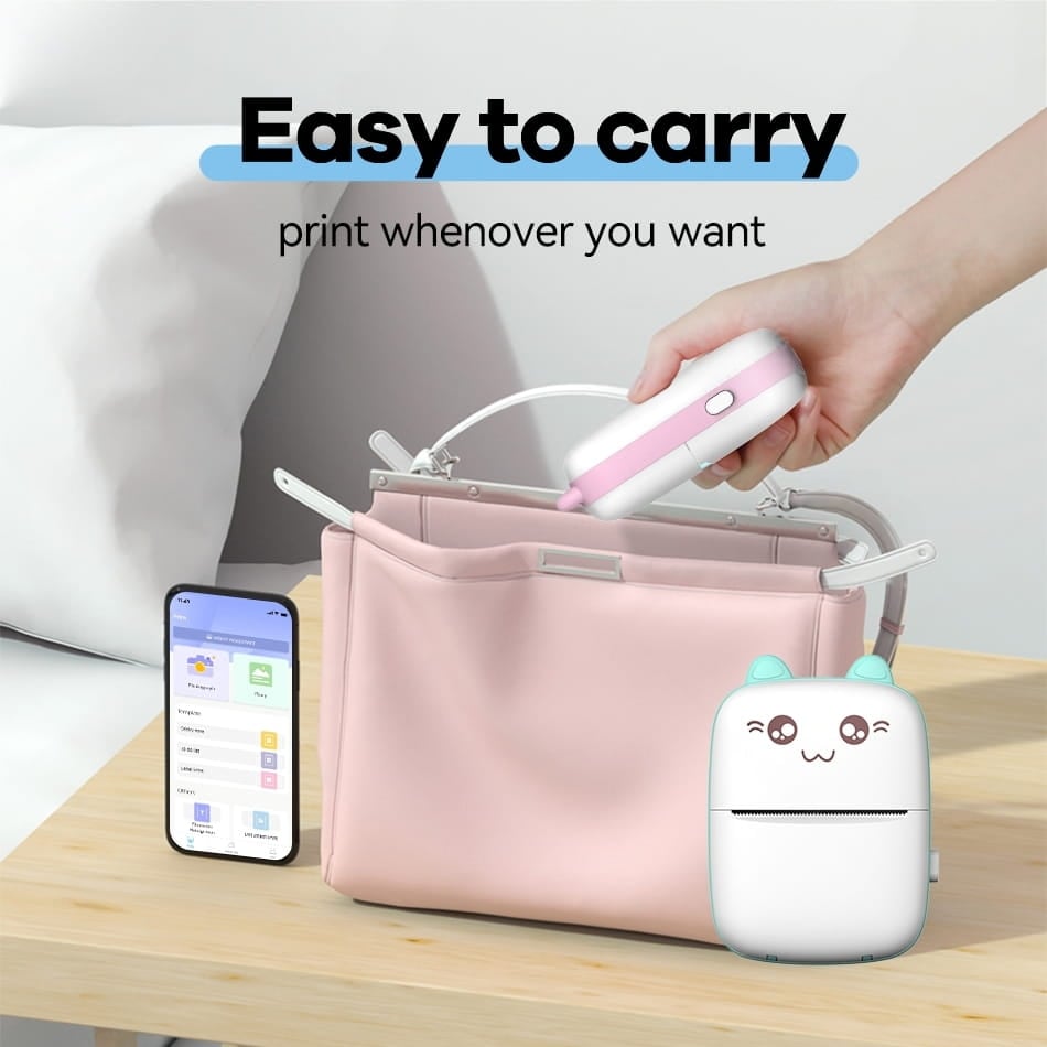 Picture of Portable Mini Printer | Compatible with iOS & Android | Wireless Bluetooth Thermal Printing | Great for Printing Text Messages, Labels, Photos, DIY Projects, Notes, and Creating Posters | Mini Pocket Printer | Ideal for Students, Teachers, and Creatives(Pink)