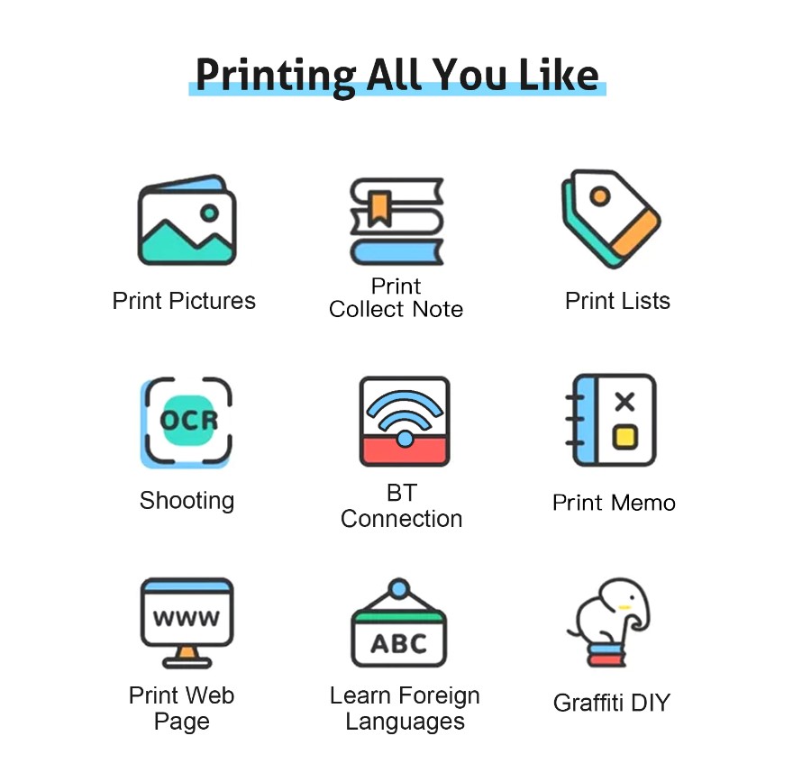 Picture of Portable Mini Printer | Compatible with iOS & Android | Wireless Bluetooth Thermal Printing | Great for Printing Text Messages, Labels, Photos, DIY Projects, Notes, and Creating Posters | Mini Pocket Printer | Ideal for Students, Teachers, and Creatives(C19)